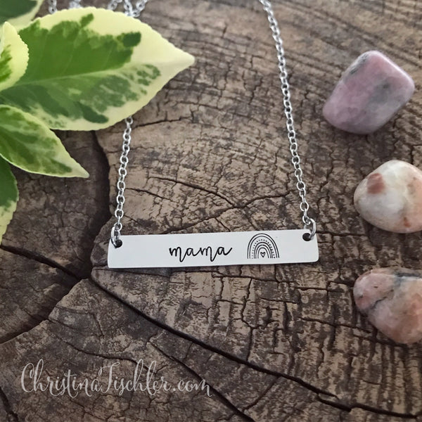 Mama Rainbow Bar Necklace